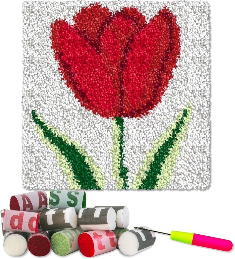 YP Rose Latch Hook Rug Kit for Beginners & Adults - 12x12 Inch DIY Needlework Crochet Rug with Soft Pre-Cut Yarn, Easy-to-Follow Pattern, Perfect for Home Decoration or Gift-Making - Image 1